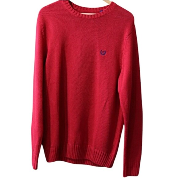 Chaps Red Knit Pullover Crest Sweater Medium - Picture 1 of 13